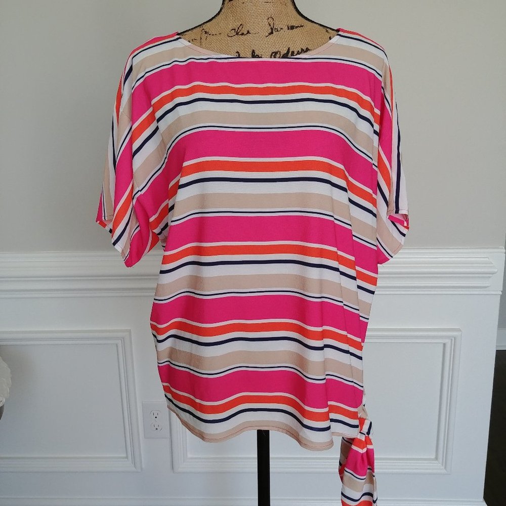 ***Michael Kors Electric Stripe Madison Side Tie Top • size Small Oversize…***